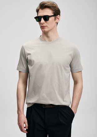 111020321 Erkek Bej Baskılı T-shirt - 1