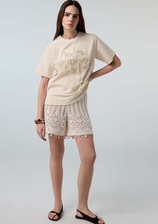 Is1260070113 Kadın Beyaz Desenli T-shirt - 2