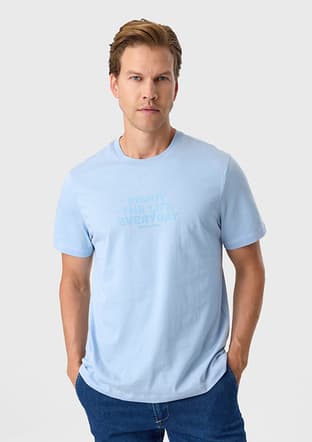 Bts1007000000 Erkek Mavi Bisiklet Yaka T-shirt - 1