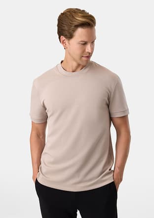 B35S10020 Erkek Bej Bisiklet Yaka T-shirt - 2