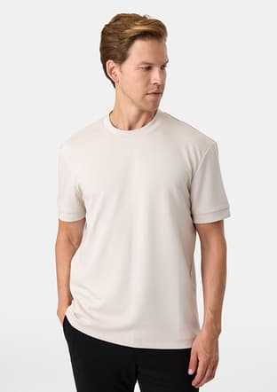 B35S10020 Erkek Bej Bisiklet Yaka T-shirt - 2