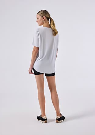 6Sf5037 Kadın Beyaz Bisiklet Yaka T-shirt - 2