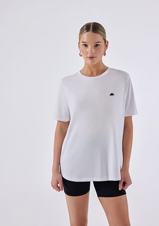 6Sf5037 Kadın Beyaz Bisiklet Yaka T-shirt - 3