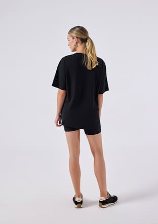 6Sf5043 Kadın Siyah Bisiklet Yaka T-shirt - 2