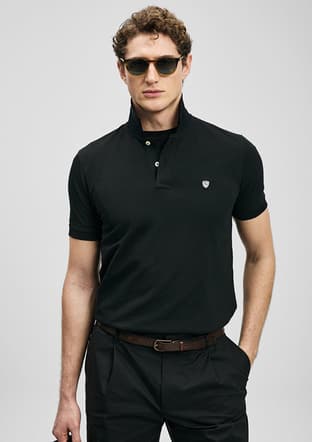 111040230 Erkek Siyah Polo Yaka T-shirt - 1
