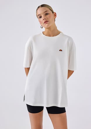 6Sf5027 Kadın Beyaz Yırtmaçlı T-shirt - 1