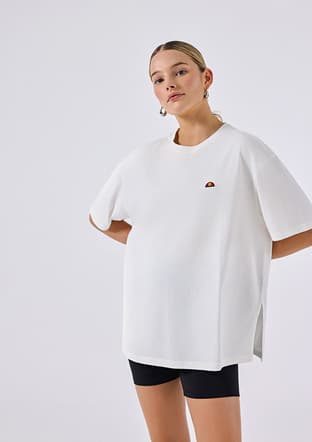 6Sf5027 Kadın Beyaz Yırtmaçlı T-shirt - 3