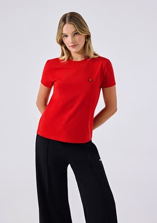 6Sf5028 Kadın Kırmızı Bisiklet Yaka T-shirt - 1