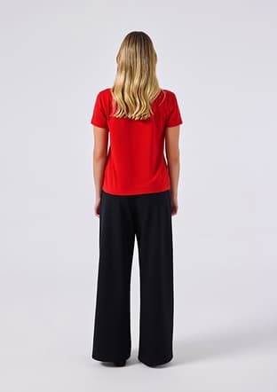6Sf5028 Kadın Kırmızı Bisiklet Yaka T-shirt - 2