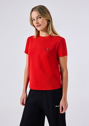 6Sf5028 Kadın Kırmızı Bisiklet Yaka T-shirt - 3