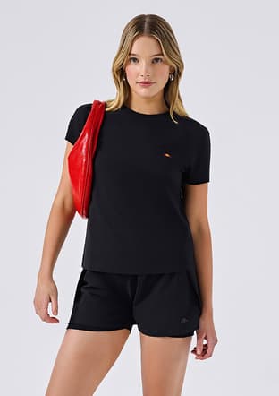 6Sf5028 Kadın Siyah Bisiklet Yaka T-shirt - 1
