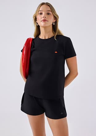 6Sf5028 Kadın Siyah Bisiklet Yaka T-shirt - 3