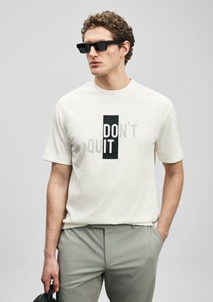 111020285 Erkek Beyaz Baskılı T-shirt - 1