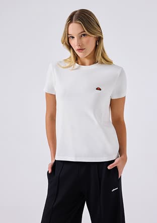 6Sf5028 Kadın Beyaz Bisiklet Yaka T-shirt - 1