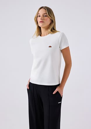6Sf5028 Kadın Beyaz Bisiklet Yaka T-shirt - 3