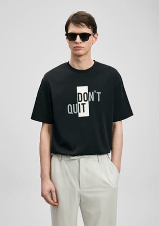 111020285 Erkek Siyah Baskılı T-shirt - 1