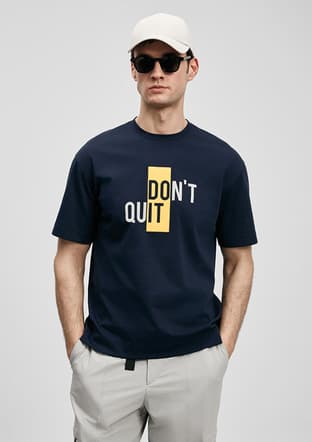 111020285 Erkek Lacivert Baskılı T-shirt - 1