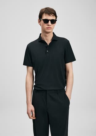111040240 Erkek Siyah Polo Yaka T-shirt - 1