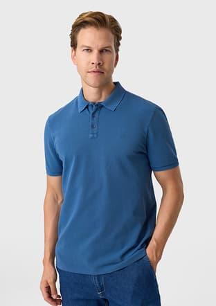 B35S10018 Erkek Mavi Polo Yaka T-shirt - 2