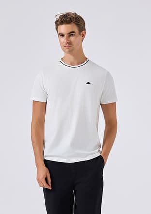 6Sm5058 Erkek Beyaz Triko T-shirt - 1