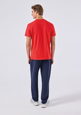 6Sm5069 Erkek Kırmızı Bisiklet Yaka T-shirt - 2