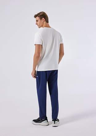 6Sm5069 Erkek Beyaz Bisiklet Yaka T-shirt - 2