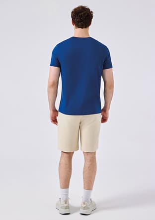 6Sm5069 Erkek Mavi Bisiklet Yaka T-shirt - 2
