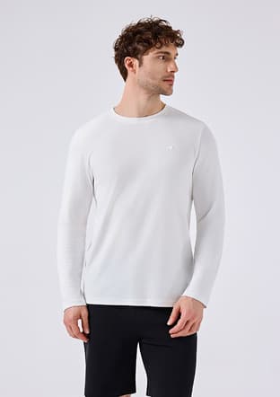 6Sm5066 Erkek Beyaz Uzun Kol T-shirt - 1