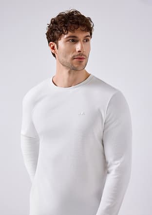 6Sm5066 Erkek Beyaz Uzun Kol T-shirt - 2