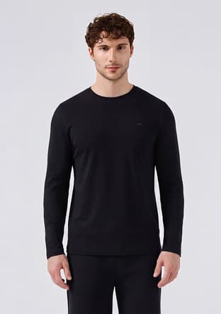 6Sm5066 Erkek Siyah Uzun Kol T-shirt - 1