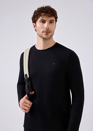 6Sm5066 Erkek Siyah Uzun Kol T-shirt - 2