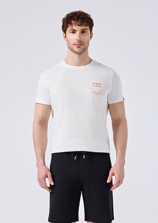 6Sm5065 Erkek Beyaz Baskılı T-shirt - 1