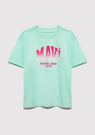 M7610386-71643 Kız Çocuk Mavi Baskılı T-shirt - 1