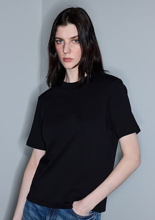 Is1260070101 Kadın Siyah Bisiklet Yaka T-shirt - 1