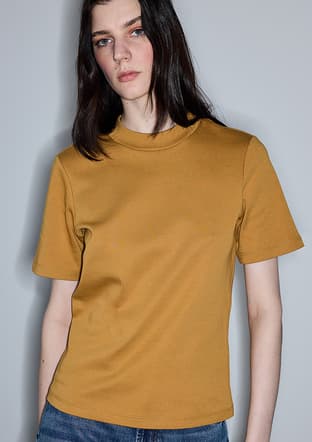 Is1260070101 Kadın Sarı Bisiklet Yaka T-shirt - 1