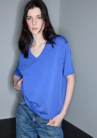 Is1260070102 Kadın Mavi V Yaka T-shirt - 1