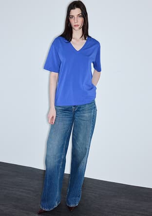 Is1260070102 Kadın Mavi V Yaka T-shirt - 2