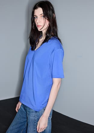 Is1260070102 Kadın Mavi V Yaka T-shirt - 3