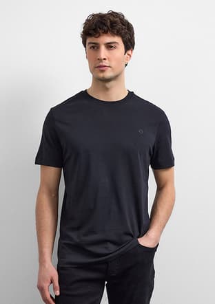 B35T10004 Erkek Siyah Bisiklet Yaka T-shirt - 1