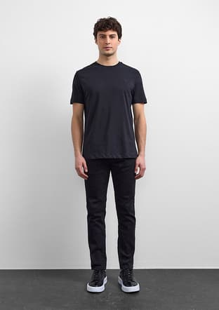B35T10004 Erkek Siyah Bisiklet Yaka T-shirt - 3