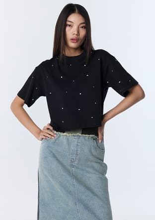 Ts1260070091 Kadın Siyah Baskılı T-shirt - 1