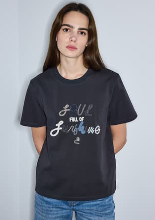 Is1260070103 Kadın Antrasit Baskılı T-shirt - 1