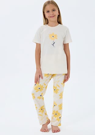 Rp3785-G Kız Çocuk Beyaz Pijama - 1