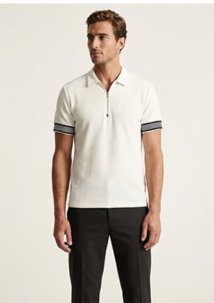 44715 Erkek Beyaz Polo Yaka T-shirt - 1