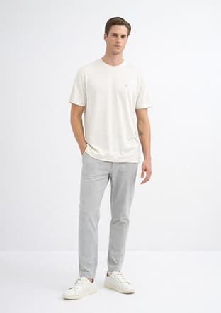 44105 Erkek Beyaz Bisiklet Yaka T-shirt - 1