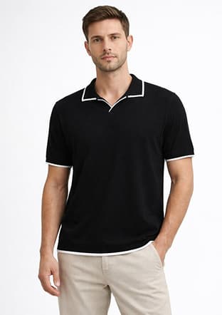 34125 Erkek Siyah Triko T-shirt - 1