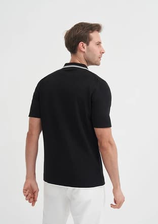 30370 Erkek Siyah Triko T-shirt - 2