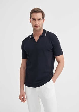 30370 Erkek Lacivert Triko T-shirt - 1