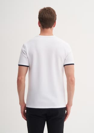 42430 Erkek Beyaz Bisiklet Yaka T-shirt - 3