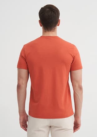 46230 Erkek Turuncu Bisiklet Yaka T-shirt - 2